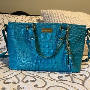 Brahmin Mini Asher Aqua Croc Stachel with Crossbody Strap - Very Good Condition